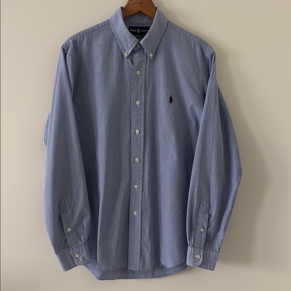Ralph Lauren‎ Custom Fit Button Down Blue & White Checkered Shirt Size Large